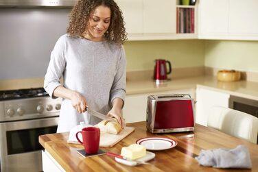 Тостер Russell Hobbs Luna Edelstahl Red на 2 тости, нержавіюча сталь, 6 режимів, розморожування, підігрів, підйом тостів, 1550 Вт