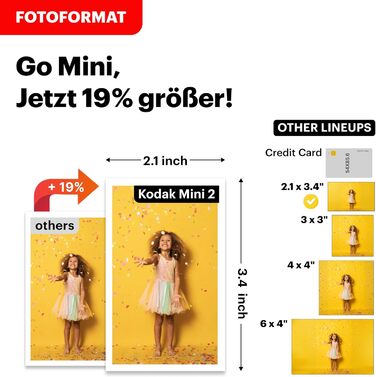 KODAK P210 Mini 2 Retro: Портативний кольоровий фотопринтер, сумісний зі смартфонами (iOS & Android), Bluetooth, 54x86 мм, технологія 4Pass, ламінування, 38 аркушів, білий 54 x 86 мм