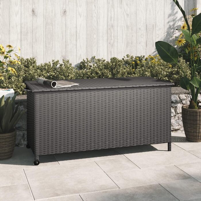 Ящик для зберігання садовий плетений Grand Patio 480л з кришкою, газліфтом, колесами, чорний