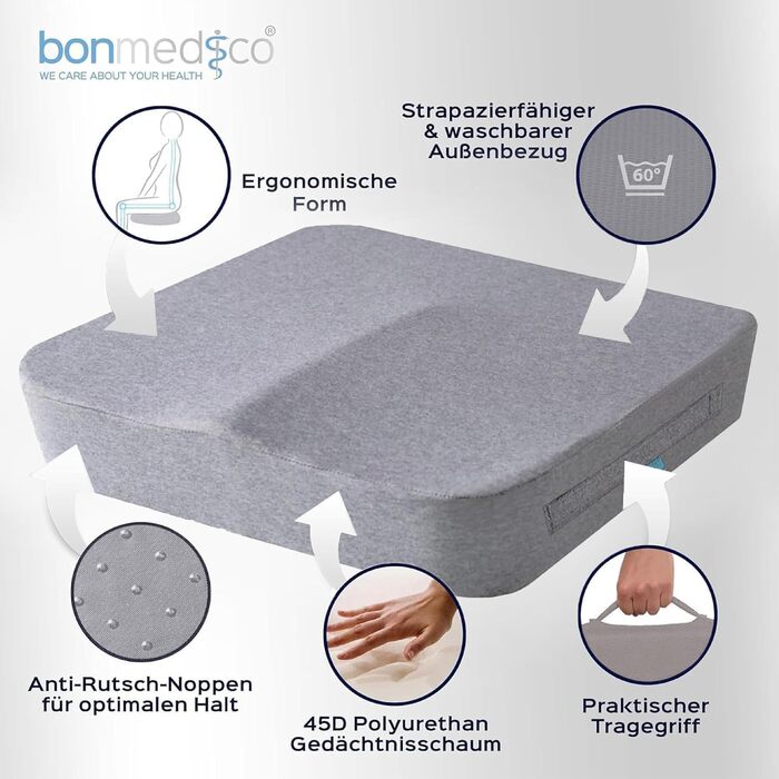 Ортопедична подушка для сидіння з піни Memory Foam – для офісного крісла, авто, інвалідного візка, підвищення сидіння, дорослим. Чорна, 41x41x5 см