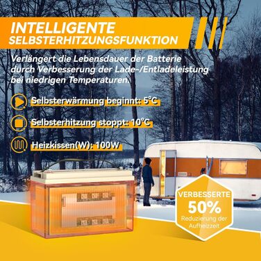 LiFePO4 акумулятор Power Queen 12V 100Ah з підігрівом для кемперів та будинків на колесах (12V100Ah-HEAT)