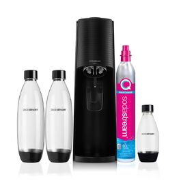 Сифон для газування води SodaStream Terra Black Value Pack: 3 пляшки (2x2.1л, 1x0.5л) зі склокераміки, циліндр Quick Connect, чорний