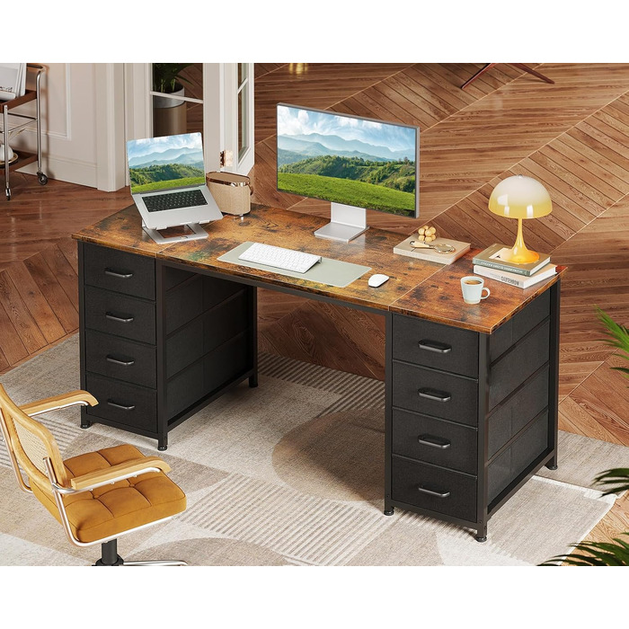 Письмовий стіл Coleshome з 8 тканинними шухлядами, 140x48 см, коричневий - комп'ютерний стіл для офісу, дому, робочого кабінету