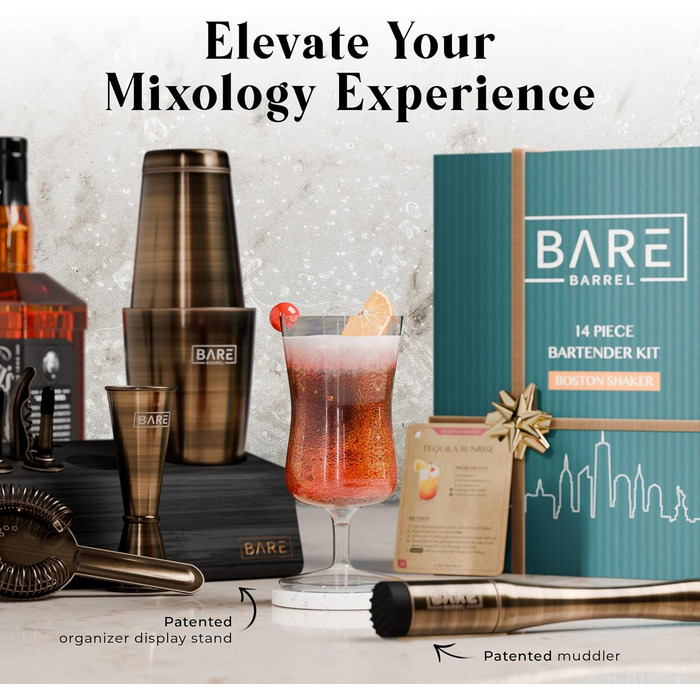 Набір для коктейлів Mixology Barkeeper-Set 14 предметів, Бостонський шейкер 0.8л, матовий латунь (BKB3)