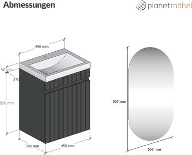 Набір меблів для ванної кімнати Planetmöbel Cosmia: тумба під раковину 50x60x35 см, раковина з кераміки, дзеркало (антрацит)