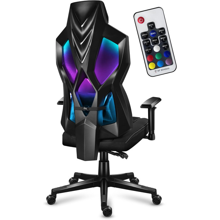 Ігрове крісло Huzaro Combat 6.2 Black RGB з LED підсвіткою, тканинне, чорне, регульована спинка, підлокітники та висота сидіння, для геймерів та офісу, витримує до 140 кг