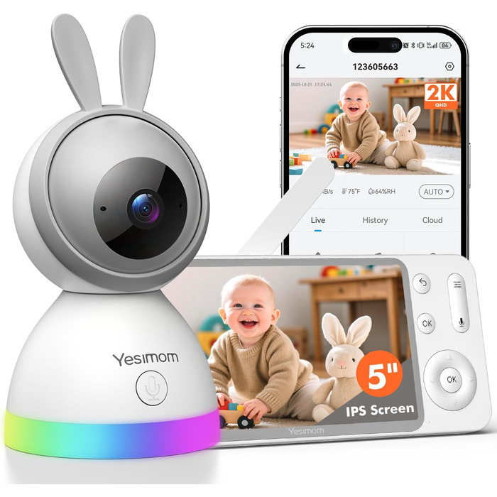 Відеоняня з камерою 1080P HD PTZ 360° та Wi-Fi: монітор для немовлят з додатком, нічним баченням, 4x Zoom, детекцією руху/звуку, двостороннім аудіо, автотрекінгом та сповіщеннями