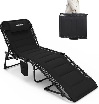 Велике розкладне шезлонге для саду, 5 положень спинки, Outdoor, XXL, тринога, для пляжу та кемпінгу, до 150 кг, з подушкою та кишенею, 200x68 см, сірий