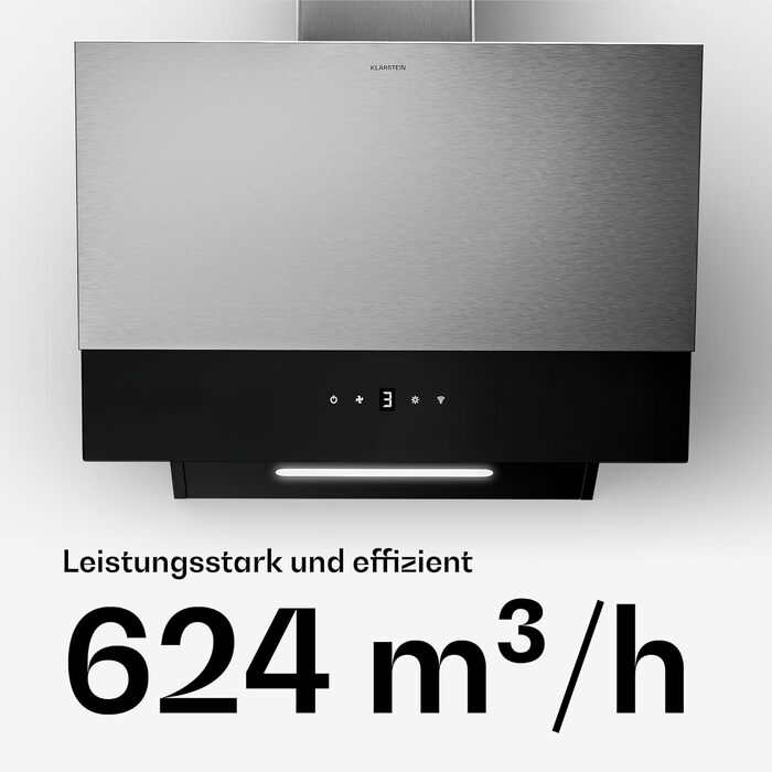Витяжка кухонна Klarstein Verosteel 60 см, сталь та скло, продуктивність 624 м³/h, клас енергоефективності A++, сенсорне керування, LED-підсвітка