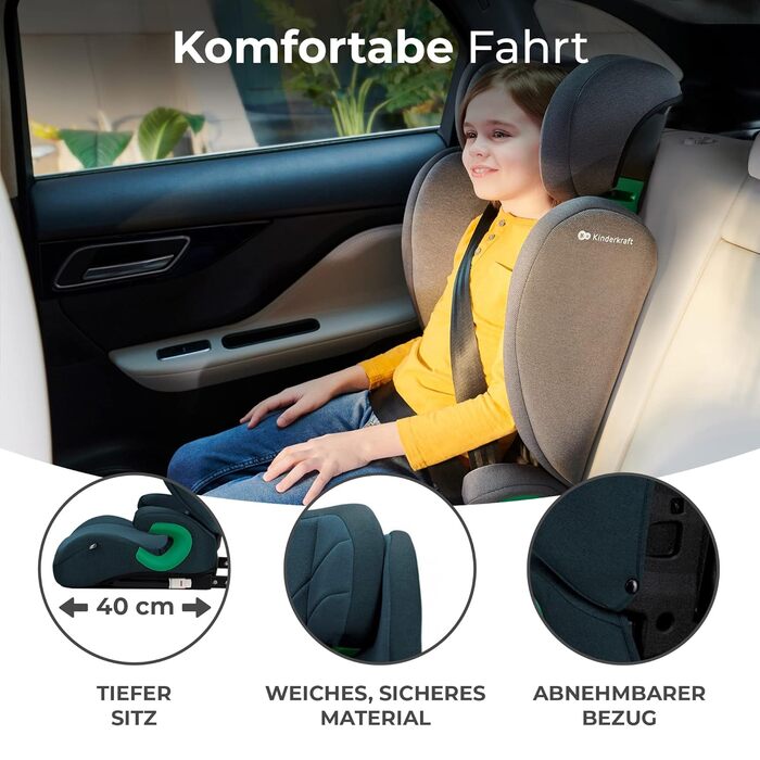 Дитяче автокрісло Kinderkraft JUNIOR FIX2 I-SIZE 15-36 кг, Isofix, регульована спинка і підголівник, безпечне, легке, для дітей 100-150 см, синє