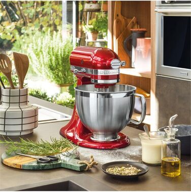 Кухонна машина KitchenAid Artisan — планетарний міксер з 2 чашами та 3 насадками з нержавіючої сталі, 4.8 л, колір: червоний (Liebesapfelrot)
