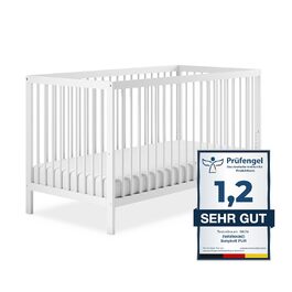 Дитяче ліжечко Ehrenkind PUR 140x70 з бука, біле, 9-рівневе регулювання висоти, знімні прути