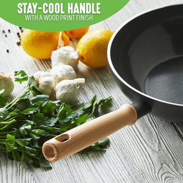 Wok GreenChef Vintage 24 см, 2,5 л, керамічний, антипригарний, PFAS-free, індукційний, дерев'яна ручка, для духовки, сірий
