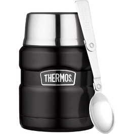 Термос для їжі Thermos STAINLESS KING 470 мл, чорний матовий, з ложкою, нержавіюча сталь, зберігає тепло 6 годин/холод 24 години, герметичний, для супу, мюслі, підходить для посудомийної машини