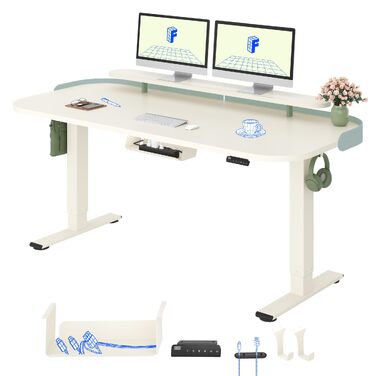 Електричний регульований стіл FLEXISPOT з подвійним двигуном, 160x80 см, білий, з пам'яттю та кабельною системою