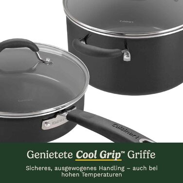Набір посуду Cuisinart Ceramica XT 11 предметів: каструлі, сковороди, сотейник, пароварка, антипригарне керамічне покриття з титановим зміцненням, без PTFE, PFOA та PFAS, чорний