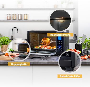 Міні-піч First Austria Digital 45L 2000W Premium-X з рожном та таймером - електропіч для кухні та кемпінгу