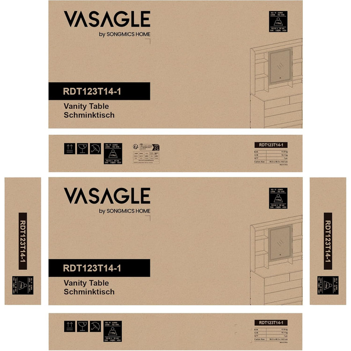 Туалетний столик VASAGLE з LED підсвіткою, 3 кольори та регульована яскравість, дзеркало, полиці, 2 шухляди, білий, сучасний дизайн