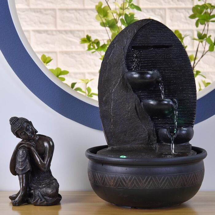 Декоративний фонтан Zen'Light Будда Grace з кольоровою LED-підсвіткою для медитації та релаксації, безшумний насос, знімна скульптура, висота 40 см