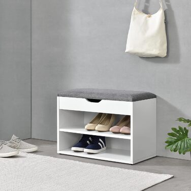 Банкетка для взуття en.casa Gentofte 60x30x46 см, 3 полиці, на 4 пари, сидіння, біло-сіра