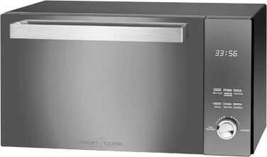 Мікрохвильова піч з грилем ProfiCook 23 л, 1000 Вт, без обертового столу, вертикальне відкривання, дзеркальні дверцята, чорна