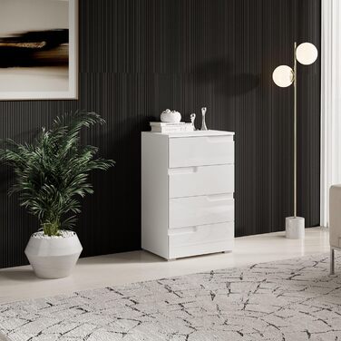 Комод Stella Trading SPICE, білий глянець, сучасний, 50x80x40 см, з великим місцем для зберігання, для вітальні