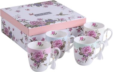 Комплект чашок для кави London Boutique K414, 330 мл, рожевий, 4 шт. (Porzellan, Shabby Chic, Vintage)