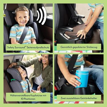 Автокрісло Graco Junior Maxi i-Size R129 (100-150 см), 3.5-12 років, чорний Midnight, з підсклянником, регульовані підлокітники та підголівник