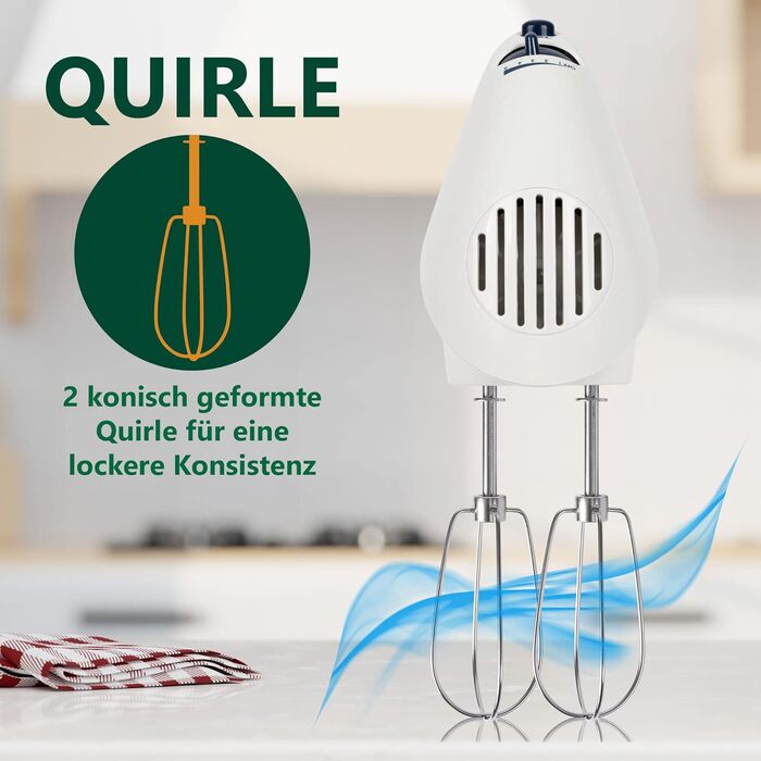 Ручний міксер Clatronic HM 3014, 250 Вт, 5 швидкостей, білий, нержавіюча сталь, для тіста та крему, з кнопкою викиду, придатний для миття в посудомийній машині