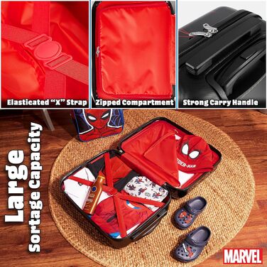 Дитячий дорожній чемодан Marvel Spiderman на 4 колесах, 49×33×22 см, з висувною ручкою та відділенням на блискавці, для хлопчиків і дівчаток