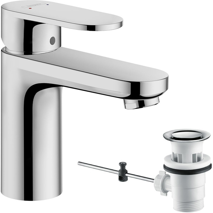Змішувач для ванної кімнати Hansgrohe Vernis Blend з подовженим виливом 100 мм та системою зняття кришки, економічний (EcoSmart), хром