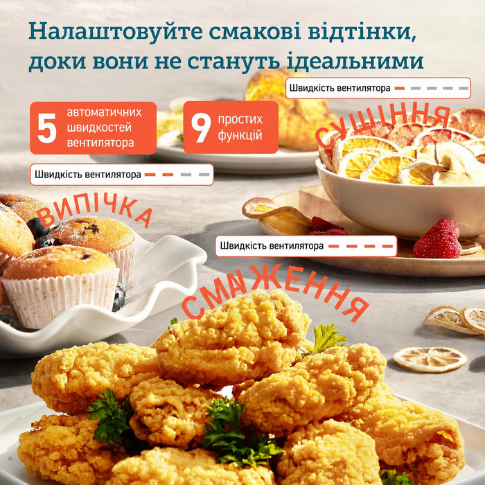 Аерофритюрниця COSORI Turbo Blaze XXL 6 л, 5 швидкостей, 9 програм, 30–230°C, енергоощадна, компактна, чорна