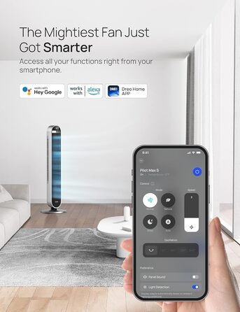 Dreo Smart Тихий турбовентилятор з пультом, 106 см, 25 дБ, 120° обертання, 12 швидкостей, 4 режими, таймер 12 годин, для спальні, Pilot Max S