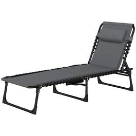 Складний садовий шезлонг Outsunny Sun Lounger з бічною сумкою-подушкою, м'який шезлонг з регульованою спинкою в 5 напрямках, стійкий до погодних умов шезлонг з навантаженням до 120 кг, для садового пляжу темно-сірий