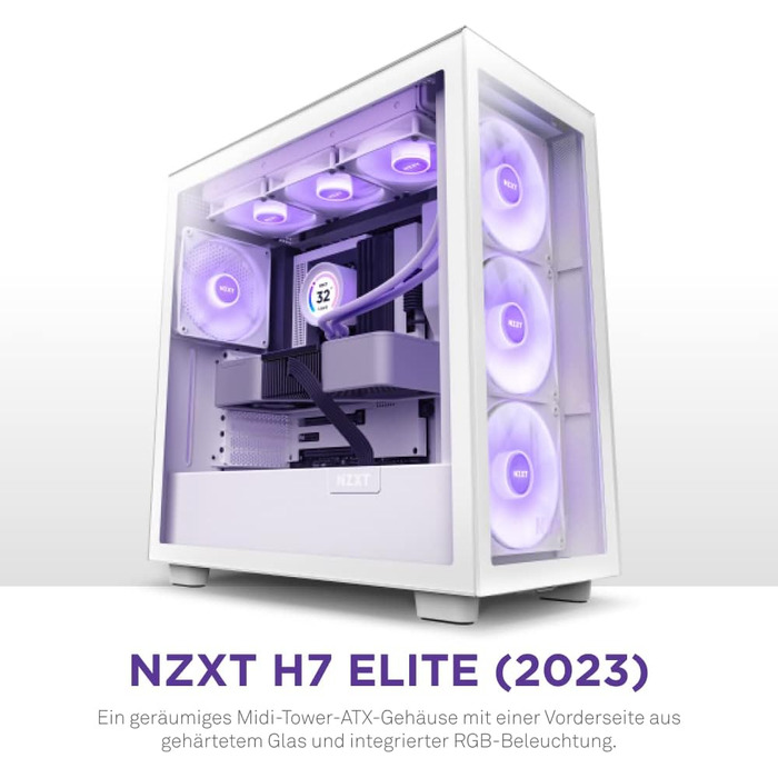 Ігровий корпус NZXT H7 Elite 2023 ATX, білий, скло, USB-C, RGB вентилятори, готовий до водяного охолодження