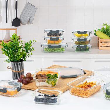 Набір скляних контейнерів для їжі Igluu Meal Prep (10 шт) — 370 мл та 1050 мл, герметичні ланч-бокси для зберігання продуктів