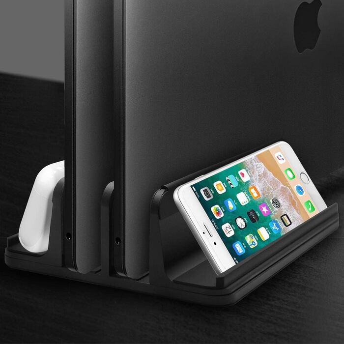 Вертикальна підставка для ноутбука Metal з 4 відсіками, регульована, для MacBook, HP, Chromebook (до 44.5 см) – чорний