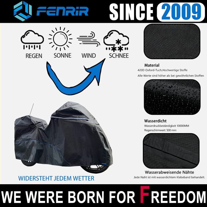 Чохол для мотоцикла FENRIR 420D, водонепроникний, для круїзерів і турингових мотоциклів, 275x110x130 см, для K1600GTL, R18, GL1800 Gold Wing, Roadmaster, Road Glide, Ultra Limited, CVO