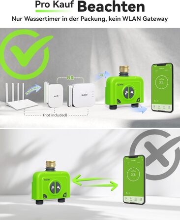Таймер для поливу RainPoint WiFi 2 канали з антеною та латунним входом, розумне керування через APP/голосові команди, IP65, автоматичний полив саду, 2x6 графіків