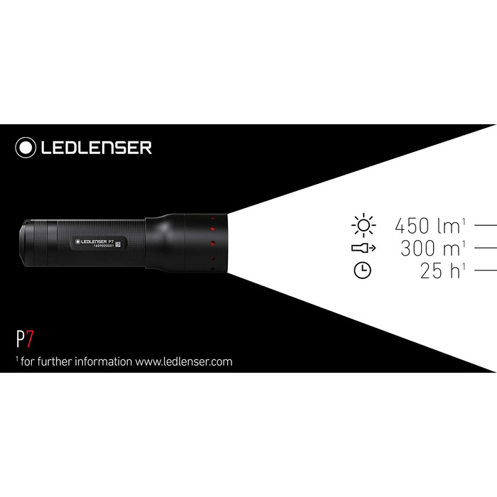 Ліхтарик Ledlenser P7 професійний LED, 450 лм, чорний, компактний, високопродуктивний, 1,5 В, 13x3,7 см