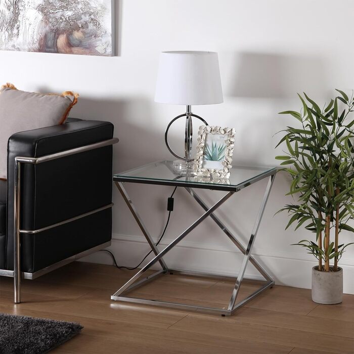 Стіл журнальний Versa Trento, скло і метал, срібний, 51x51x51 см, для вітальні, спальні чи кухні, сучасний низький стіл