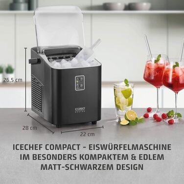 Льодогенератор Caso IceChef Compact: швидке виробництво льоду (12 кг/24 год), самоочищення, 1л резервуар, з лопаткою