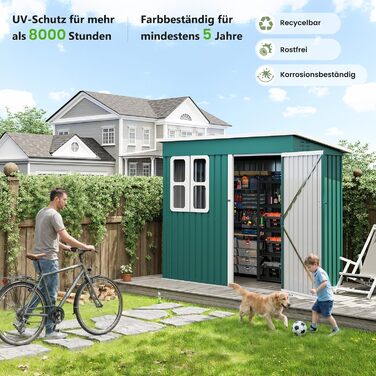 Металевий садовий будинок UDPATIO 222x132x190 см з вікном, дверима та вентиляцією, зелений. Гараж для велосипедів, сарай для інструментів, водонепроникний