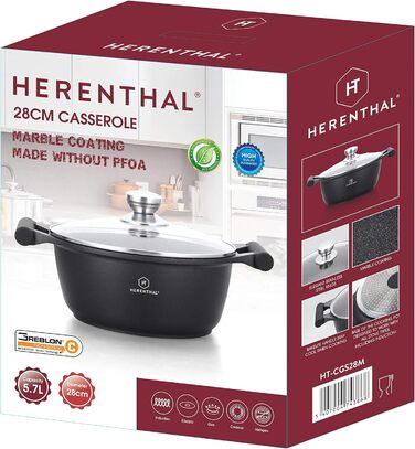 Каструля Royalty Line RL-BS28M 5.7 л, антипригарна, індукційна, з кришкою, чорна, 28 см