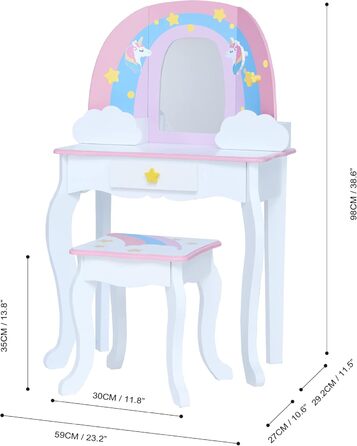 Дитячий туалетний столик Teamson Kids Fantasy Fields Little Dreamer з дзеркалом, вбудованим сховищем і стільчиком, білий