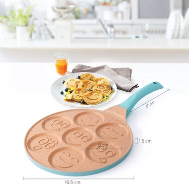 Сковорода для млинців і панкейків з 7 відсіками Smile Joeji's Kitchen, 26,5 см, антипригарна, алюмінієва, для індукції, синя, дитяча, універсальна