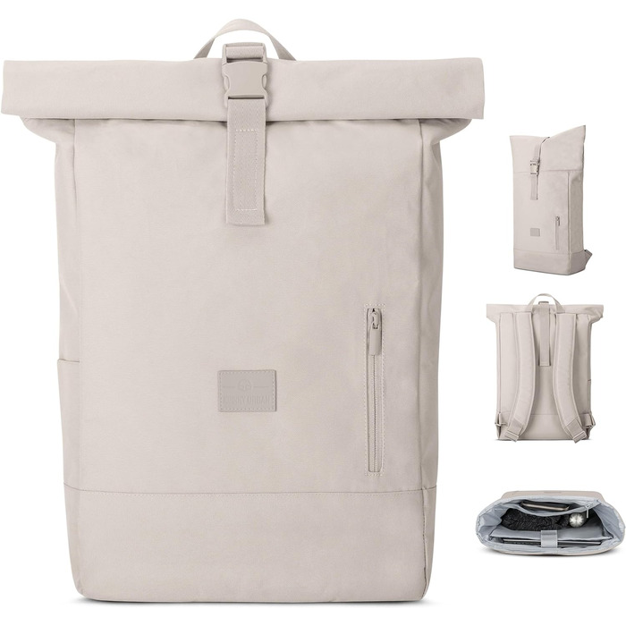 Рюкзак Johnny Urban Rolltop Robin Large для жінок і чоловіків, 18-22 л, водовідштовхувальний, відділення для ноутбука 16'', з переробленого PET, пісочний колір