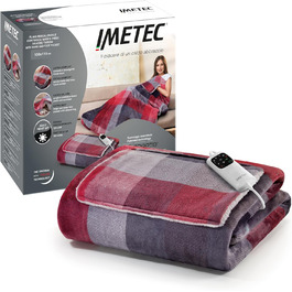 Електрична грілка Imetec Adapto Velvet Tartan з кишенями для рук і ніг, 150x110 см, швидке нагрівання, 6 температур, енергозберігаюча, безпечна, прана