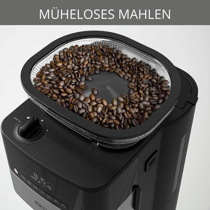 Кавомашина Krups KM8328 Grind Aroma з вбудованим млином | Таймер, 1.25л, 15 чашок | 3 ступені помелу, автовимкнення, чорний