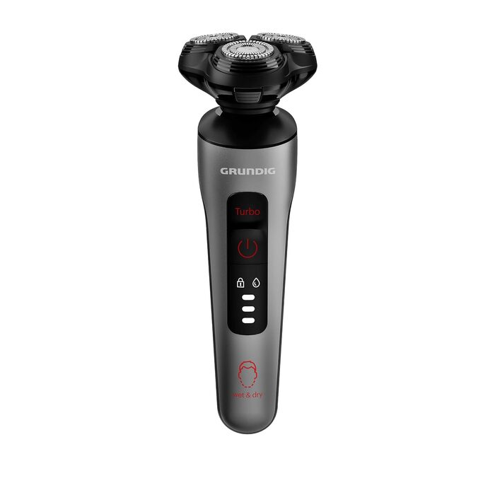 Електробритва Grundig ProClub MS 8130 для чоловіків, сенсор BeardCare, титанові леза, вологе та сухе гоління, корпус з 61% переробленого пластику, чорний/червоний/титан